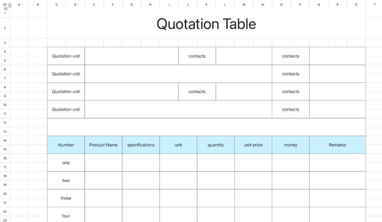 Quotation Table 1 1